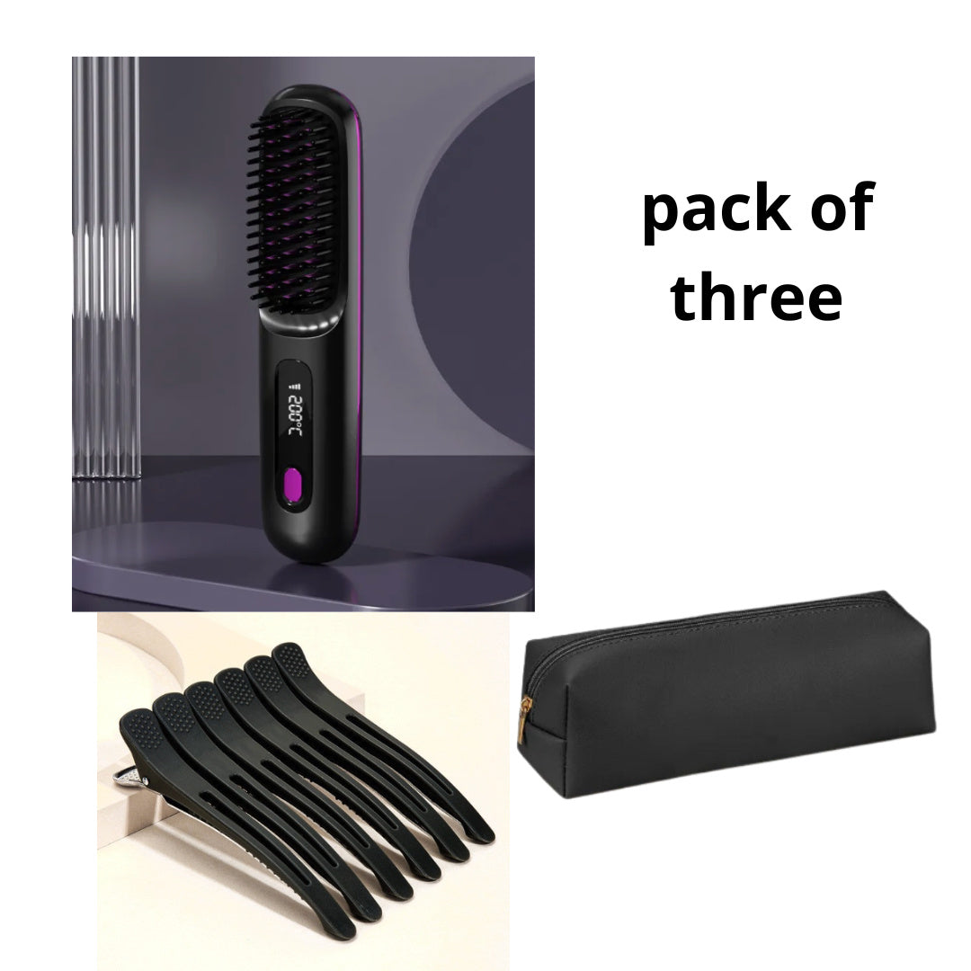 2-in-1 Wireless Hair Straightener – Fast Heating Comb & Curler