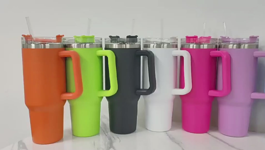 40oz Insulated Stainless Steel Tumbler with Handle and Straw