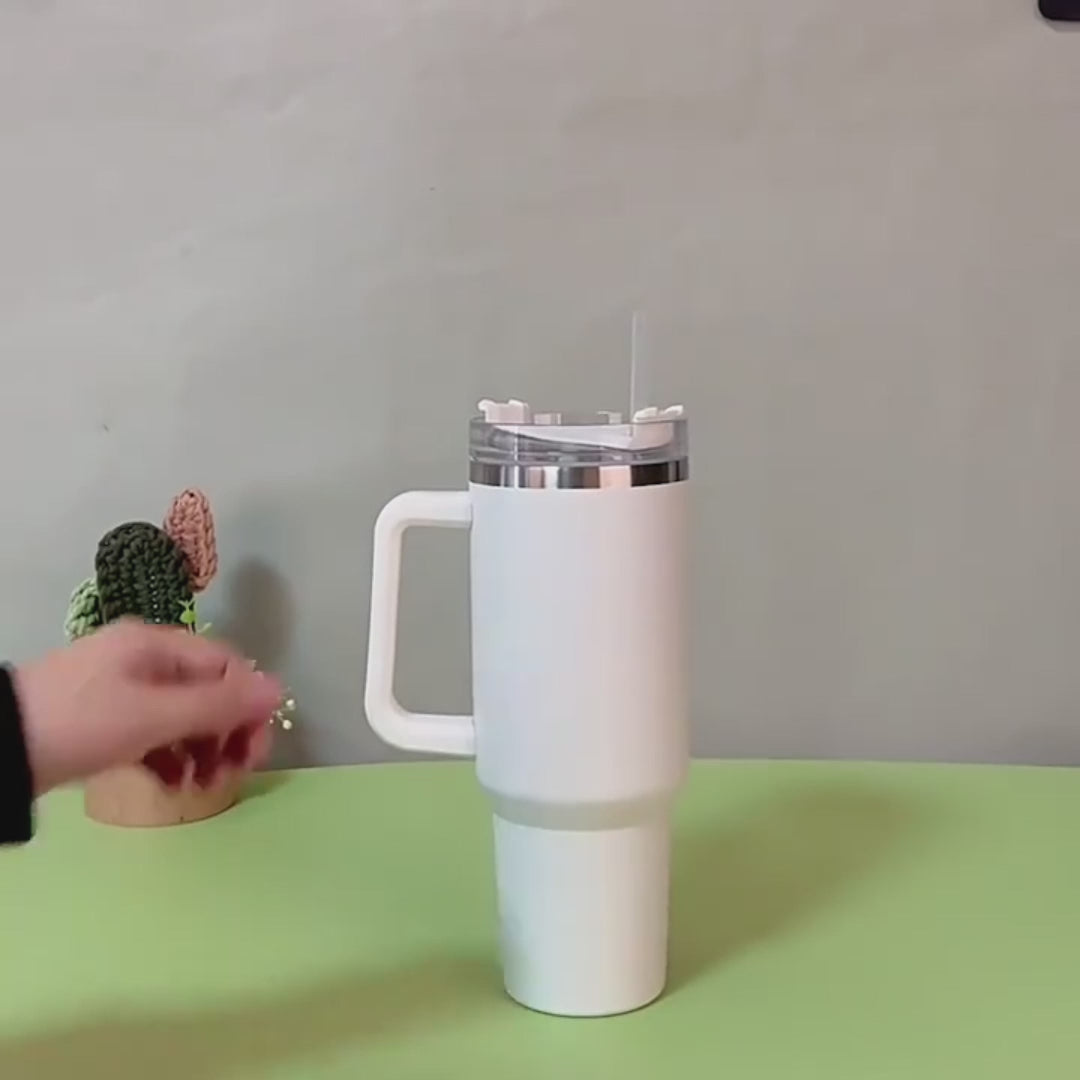 40oz Insulated Stainless Steel Tumbler with Handle and Straw
